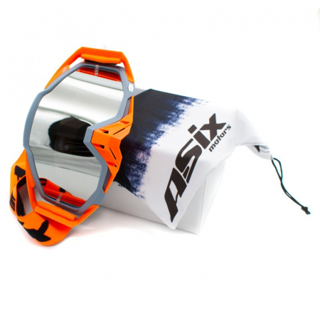 Ochelari cross/atv/enduro, Asix AS1, lentila argintie, culoare rama gri/portocaliu mat [2]