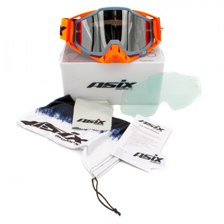 Ochelari cross/atv/enduro, Asix AS1, lentila argintie, culoare rama gri/portocaliu mat [1]