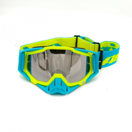 Ochelari - Ochelari cross/atv/enduro, Asix AS1, lentila argintie, culoare rama lime/albastru mat