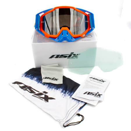 Ochelari cross/atv/enduro, Asix AS1, lentila argintiu, culoare rama portocaliu/albastru mat [1]