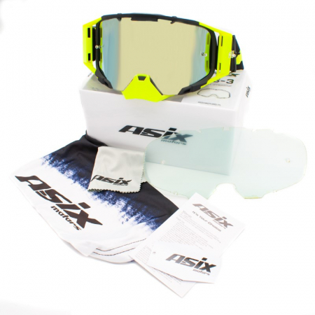 Ochelari cross/atv/enduro, Asix AS3, lentila albastra, culoare rama lime/negru mat [1]