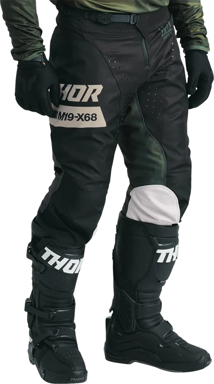 Pantaloni atv/cross Thor Launchmode Bleach, culoare negru/verde army, marime 40 [5]