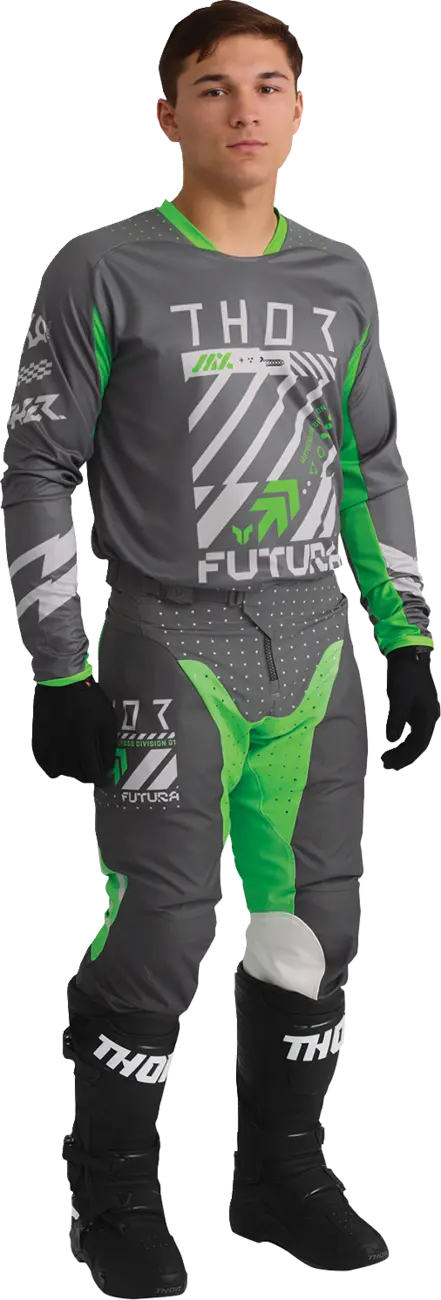 Pantaloni atv/cross Thor Launchmode Futura, culoare gri/verde, marime 44 [5]