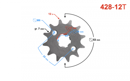 Pinion fata transmisie 12 dinti, pas 428 [1]