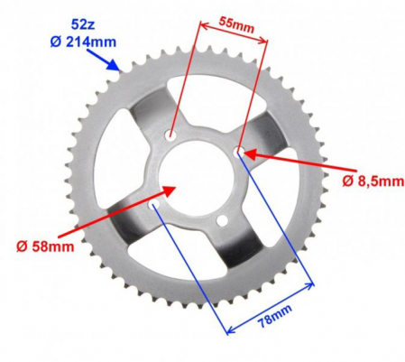 Pinion transmisie spate moto/atv, 52 dinti, pas 428 [1]