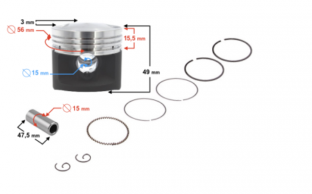 Piston si segmenti 125cc, 4T, diametru 56.4, bolt 15 mm, inaltime 49 mm [1]