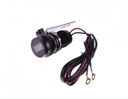 Incarcator telefon - Priza moto + suport, 1 x USB + afisaj voltaj