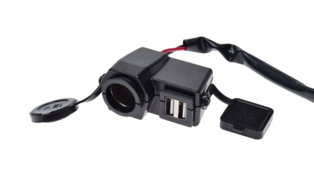 Incarcator telefon - Priza + suport moto, 12v, 2 porturi usb