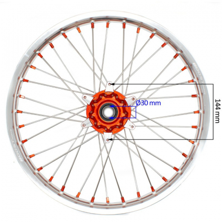 Roata fata cross 300cc, 21 inch" x 1.60 latime, din aluminiu, Boost Parts Racing, nipluri si butuc portocaliu [1]
