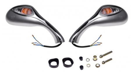 Suspensie Cadru - Set 2 oglinzi moto/atv/scuter, cu semnalizari, filet M8, culoare argintiu