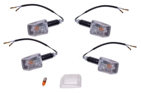 Set semnalizari - Set 4 mini semnalizari, moto carbon + sticla si bec de rezerva
