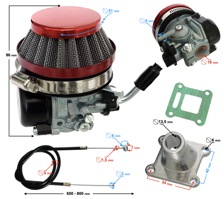 Set complet carburator, filtru, flansa si cablu, Pocket bike, 50cc [6]