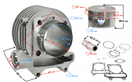 Set Motor cilindru si piston GY6-150, 57mm, bolt 15mm [4]