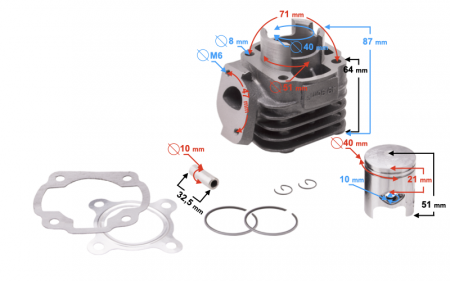 Set motor, diametru 40mm, Yamaha, Aprilia, Minarelli scuter orizontal, racire aer, bolt 10mm [3]