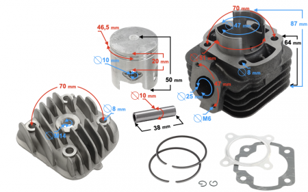 Set motor, diametru 47mm, Yamaha, Aprilia, Minarelli scuter orizontal, racire aer, bolt 10mm [1]
