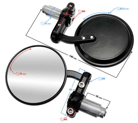 Set oglinzi moto, rotunde, montaj in capatul ghidonului, culoare negru [1]