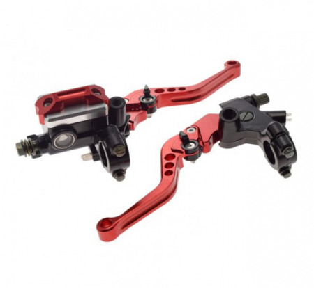 Manete - Set pompa frana si maneta ambreiaj reglabile, filet pentru oglinda m10x1.25, culoare rosu