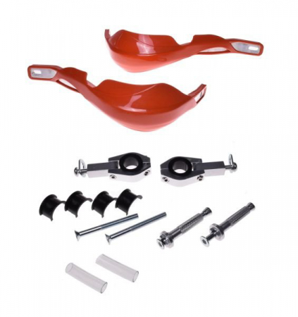 Protectii maini / Kit-uri - Set protectii aluminiu cu prinderi ghidon, pentru moto, culoare portocaliu, prindere 22 / 28.6
