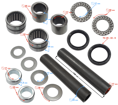 Set reparatie Bascula spate aluminiu Barton NXT 300, bucsi, rulmenti si semeringuri [1]