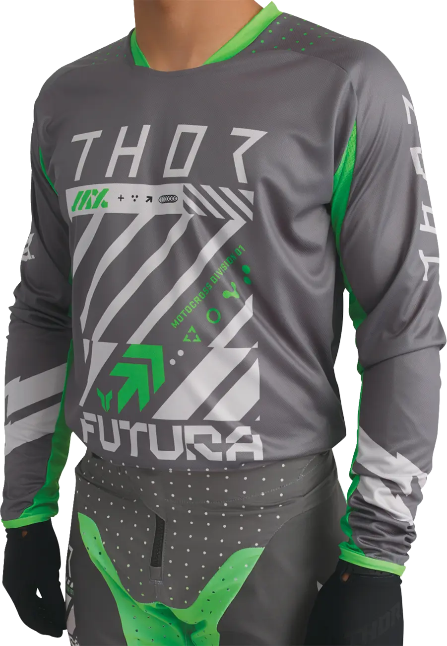 Tricou atv/cross Thor Launchmode Futura, culoare gri/verde, marime 2XL [4]
