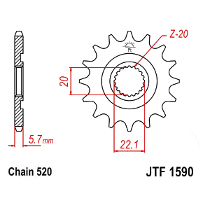 Pinion fata 12 dinti, 520 pas, diametru interior 20 22,2 mm