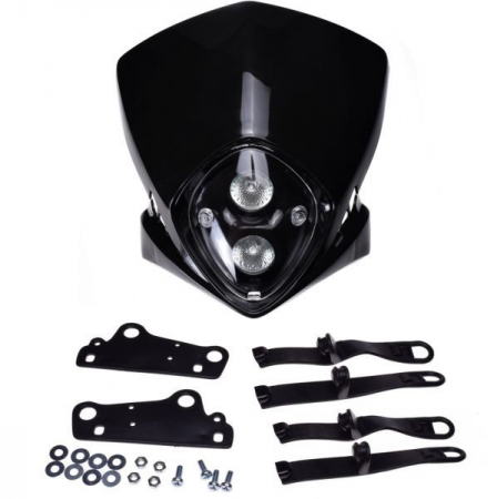 Carena + far - Carena cu far halogen vertical si prinderi moto, universal, culoare negru