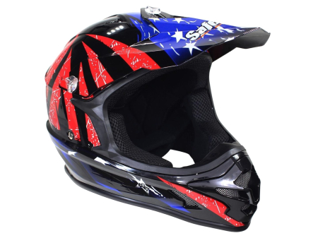 ECHIPAMENTE - Casca motocross/atv, SAFEBET HF-115 Q183, culoare rosu/albastru, marime M