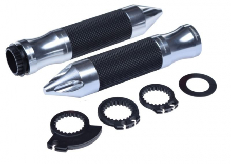 Mansoane - Mansoane moto metal/cauciuc, model 653 ascutite, culoare negru/argintiu