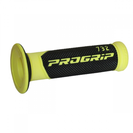 Suspensie Cadru - Mansoane Progrip 732- capat inchis; ghidon 22mm; L 125mm Culoare Negru/Galben fosforescent
