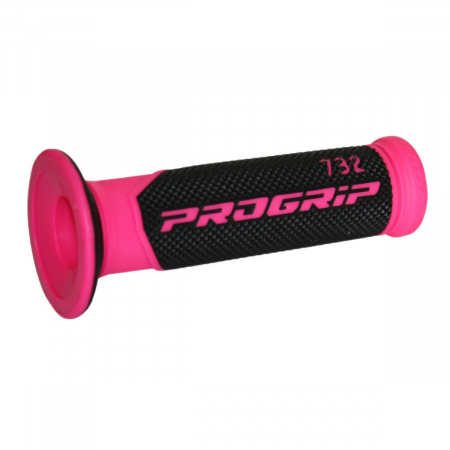 SUSPENSIE CADRU - Mansoane Progrip 732- capat inchis; ghidon 22mm; L 125mm Culoare Negru/Roz fosforescent