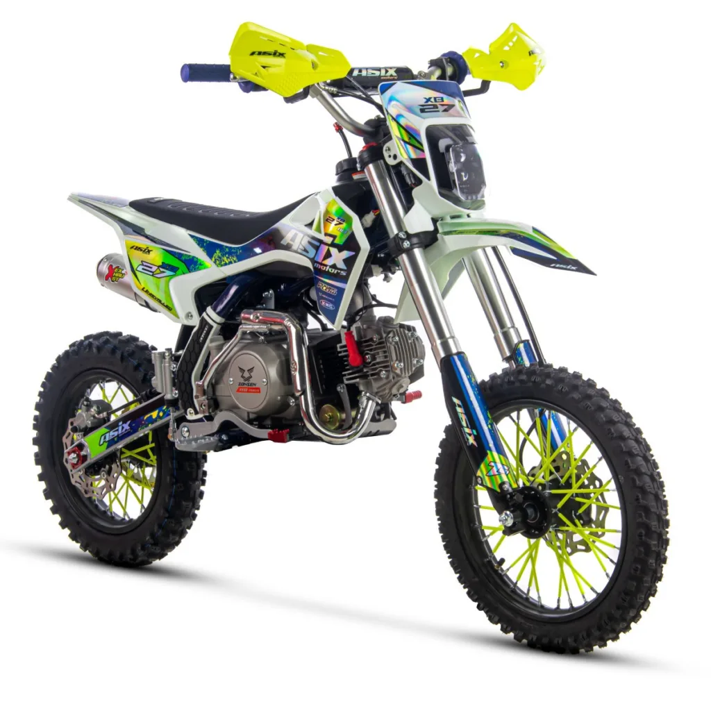 MOTOCICLETE & ATV - Motocicleta cross copii,Asix XB27 110cc,14/12,far,pornire electromotor,automat,negru-portocaliu -verde