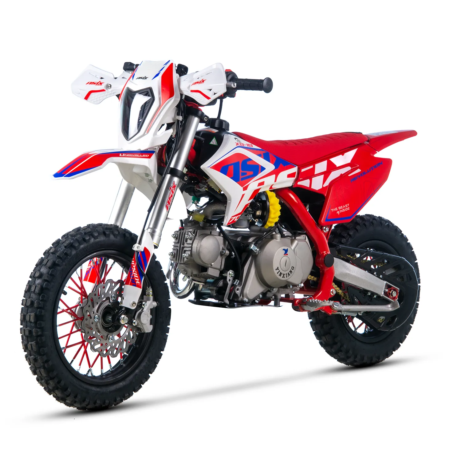 Motociclete & ATV - Motocicleta Enduro/Cross Asix XB18, 70cc, 4T, roti 12"/10", pornire electromotor, culoare rosu/albastru