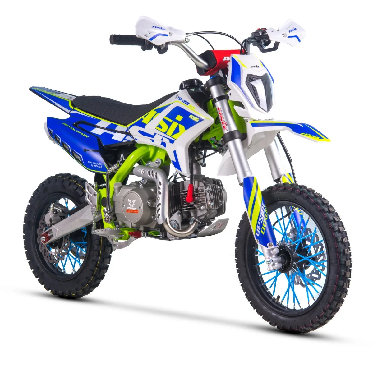 MOTOCICLETE & ATV - Motocicleta Enduro/Cross Asix XB28 125cc, 4T, roti 14"/12", cu far, pornire electromotor/picior, culoare lime/albastru