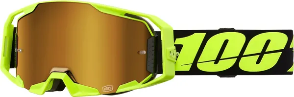 Echipament Cross & ATV - Ochelari atv/cross 100% Armatic, lentila oglinda aurie, culoare rama galben fluo