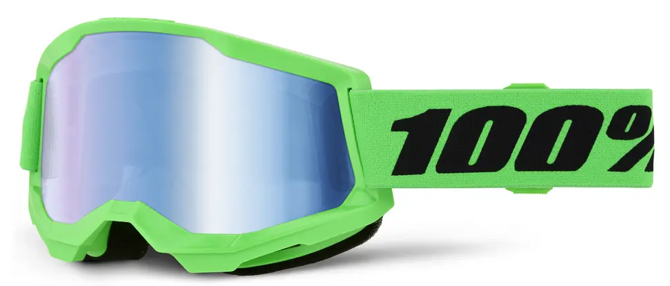 Echipament Cross & ATV - Ochelari atv/cross 100% Strata 2 Neon Green, lentila oglinda albastra