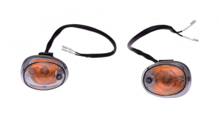 Semnalizari - Set 2 lampi semnalizare cu bec, prindere sub carena ghidon scutere/atv, sticla alba