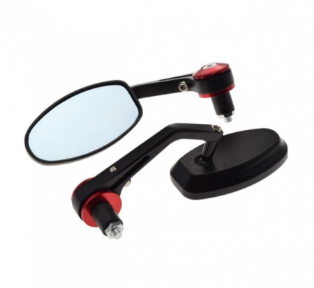 Suspensie Cadru - Set 2 oglinzi, montaj capat ghidon, culoare negru/rosu