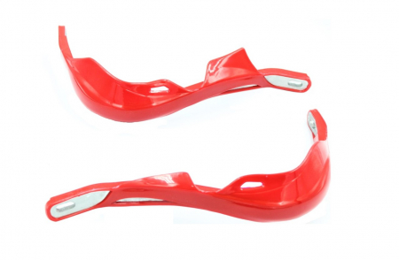 Suspensie Cadru - Set 2 protectii maini, insertie aluminiu, prindere pentru ghidon 22mm, culoare rosu