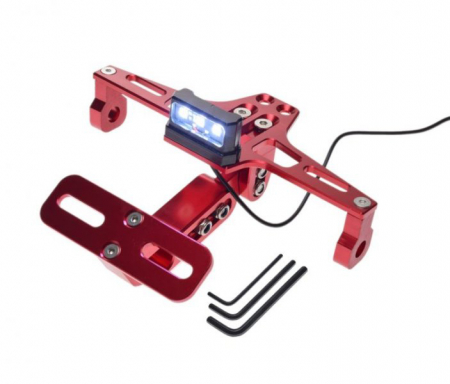 Suspensie Cadru - Suport numar cu lampa pentru moto & atv, din aluminiu, culoare rosu, universal