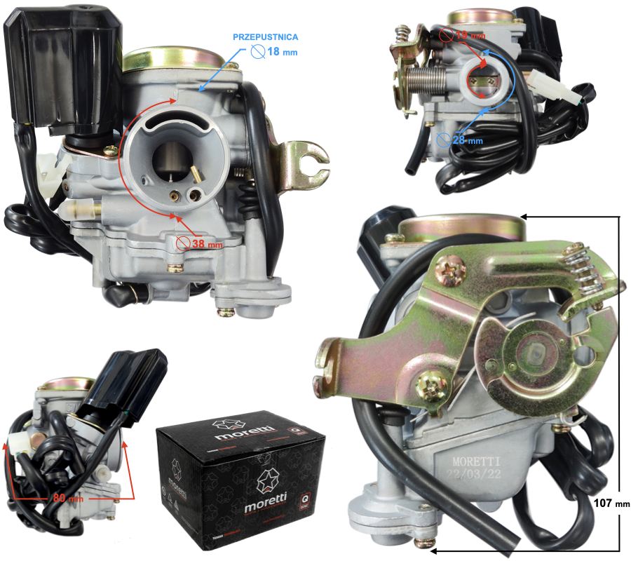 Carburetor Moretti GY6, 50cc 4T, t.18 mm, soc automat, capac metalic [5]