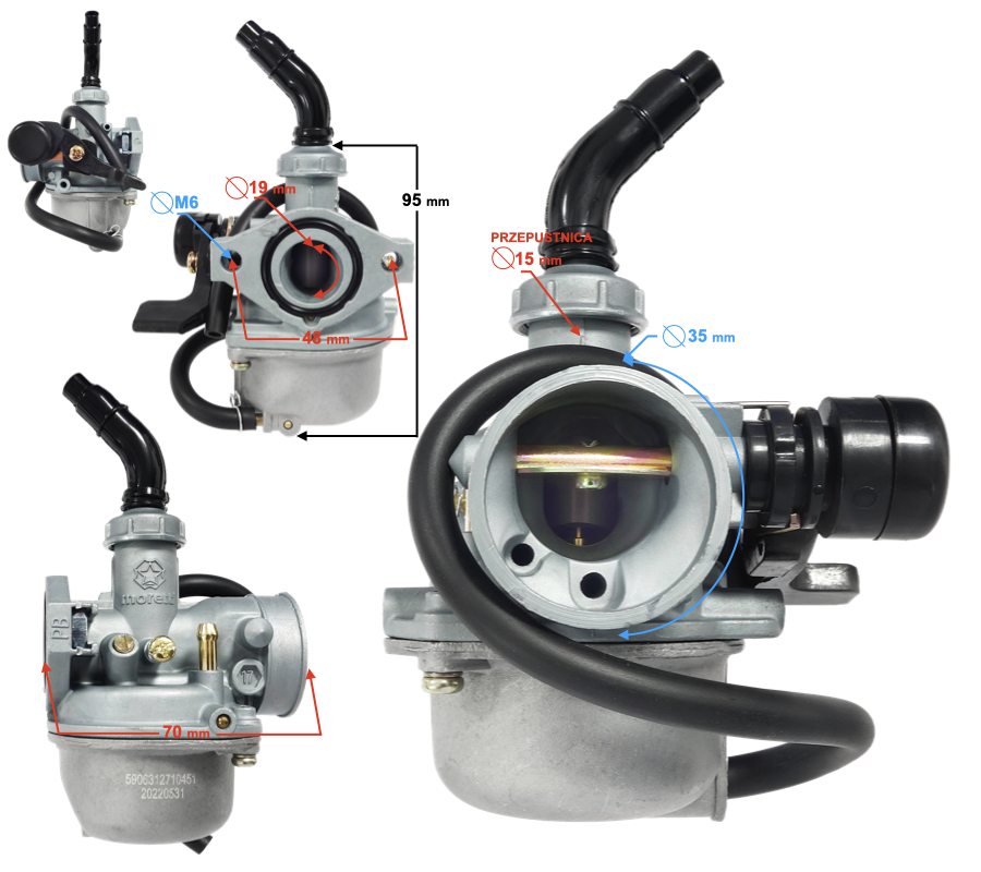 Carburator Moretti PZ19, 110cc 4T, t.15mm, clapeta soc [3]