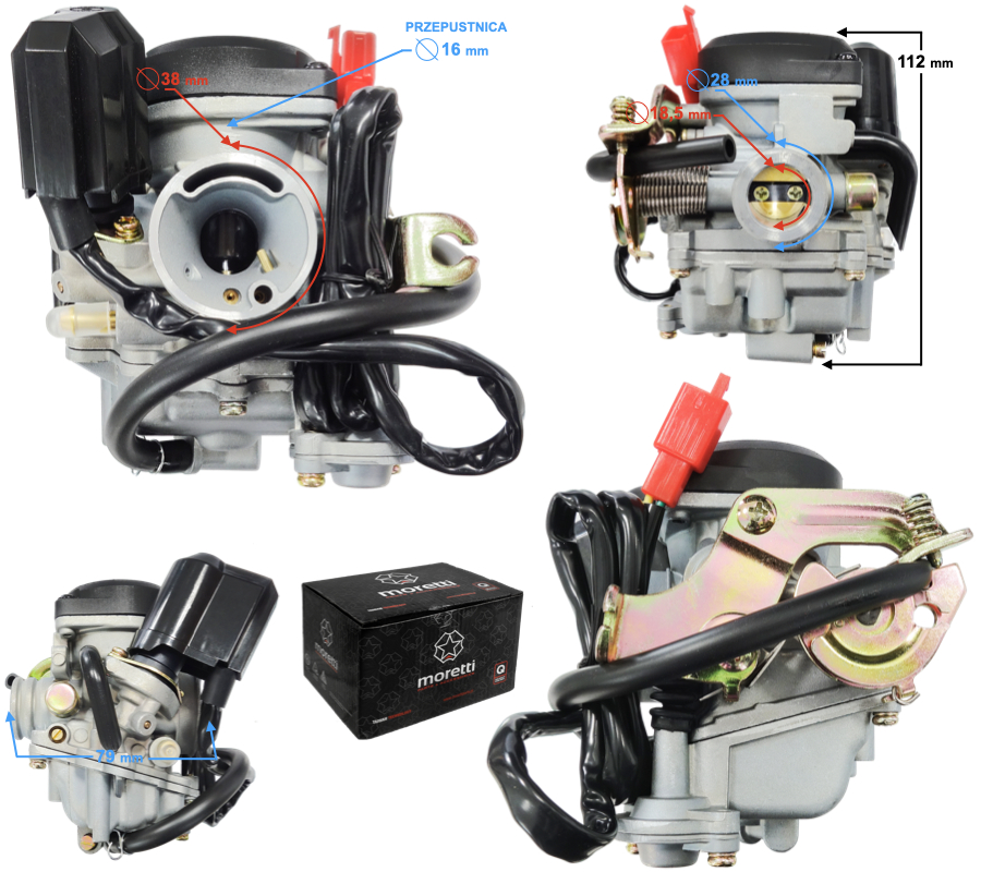 Carburetor Moretti GY6, 50cc 4T, t.16 mm, soc automat, capac de plastic [1]