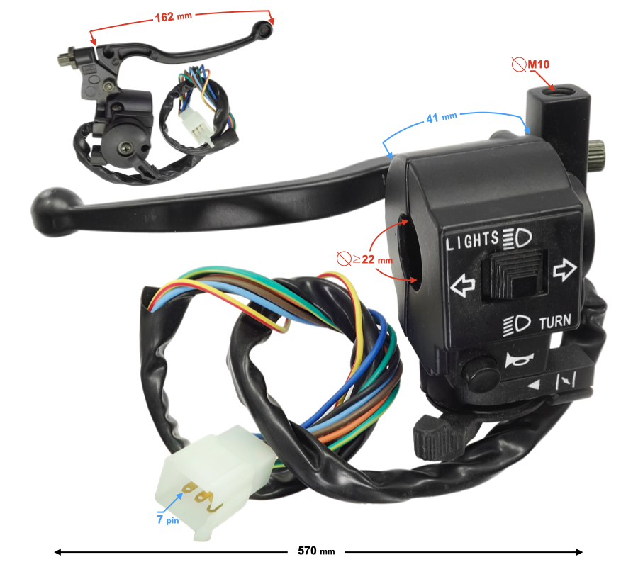 Comanda lumini si maneta frana atv 7 pini si suport oglinda [2]