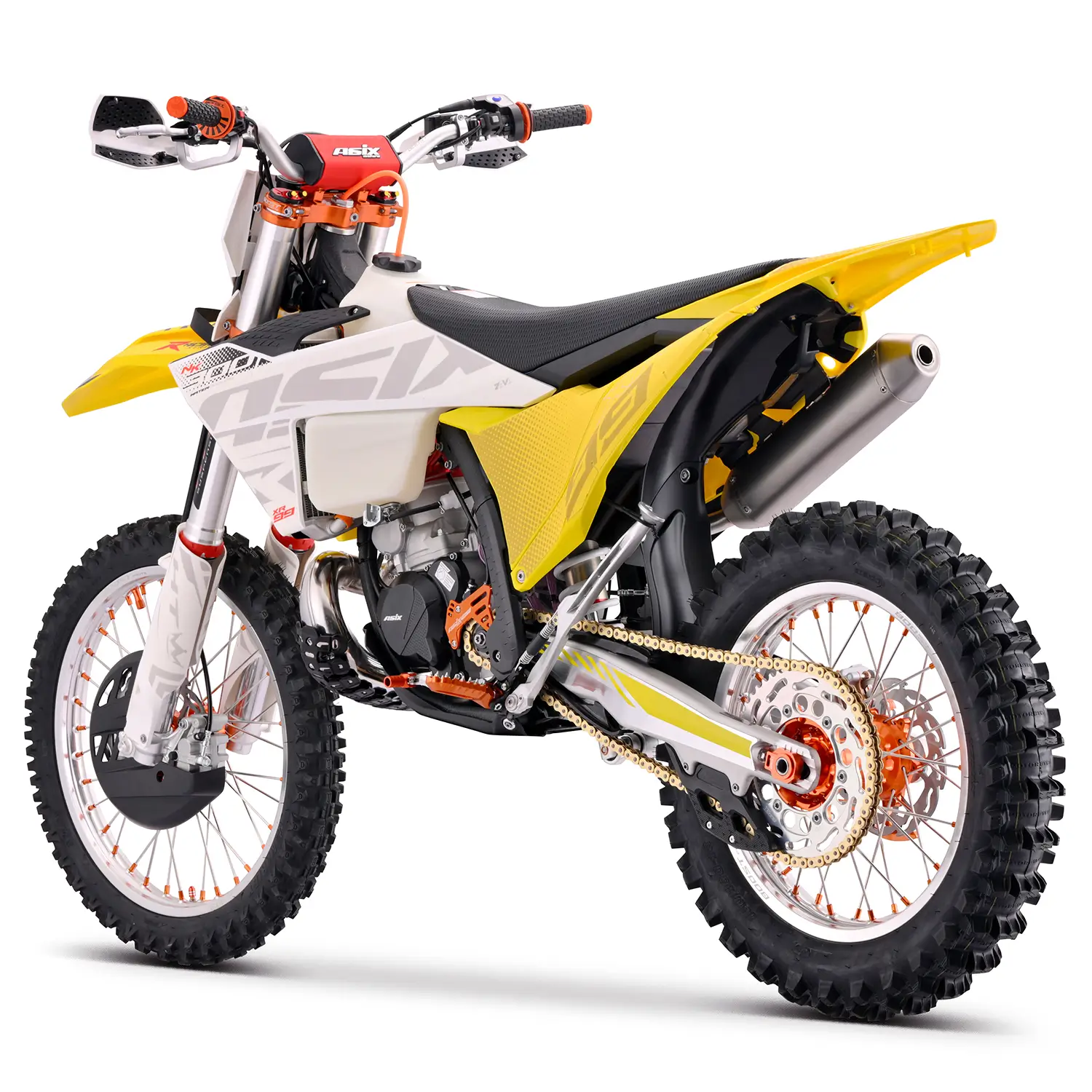 Motocicleta Cross/Enduro Asix XR99 2T, 300cc, roti 21/19", pornire electric, racire apa, culoare galben/alb [1]