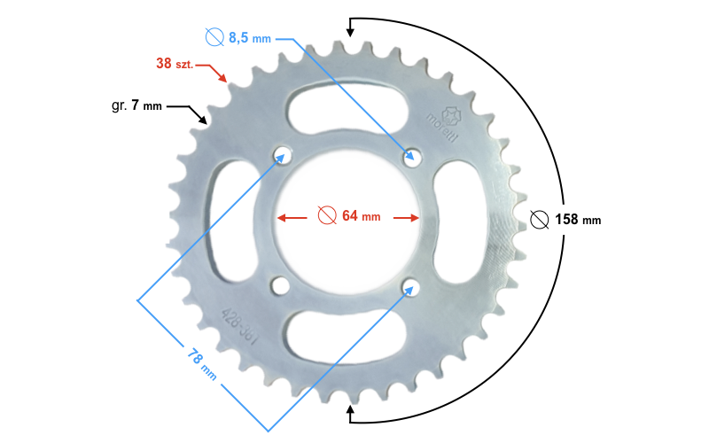 Pinion spate transmisie 38 dinti, pas 428 [1]