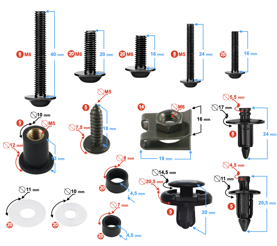 Set suruburi si cleme, pentru prindere carene universale, culoare negru [1]