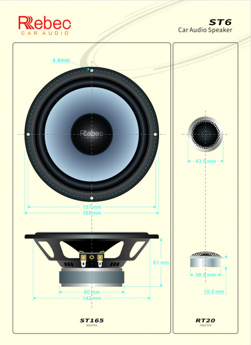 Difuzoare auto 165 mm Rebec RT6 quality sound [5]