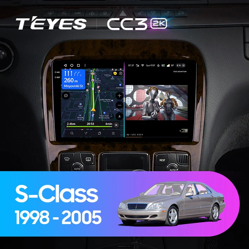 Navigatie Auto Teyes CC3 2K 360° Mercedes-Benz S Class W220 1998-2005 6+128GB 9.5" QLED Octa-core 2Ghz, Android 4G Bluetooth 5.1 DSP [2]