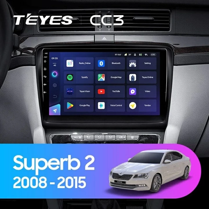 Navigatie Auto Teyes CC3 2K 360° Skoda Superb 2 2008-2015 6+128GB 10.36" QLED Octa-core 2Ghz, Android 4G Bluetooth 5.1 DSP [2]