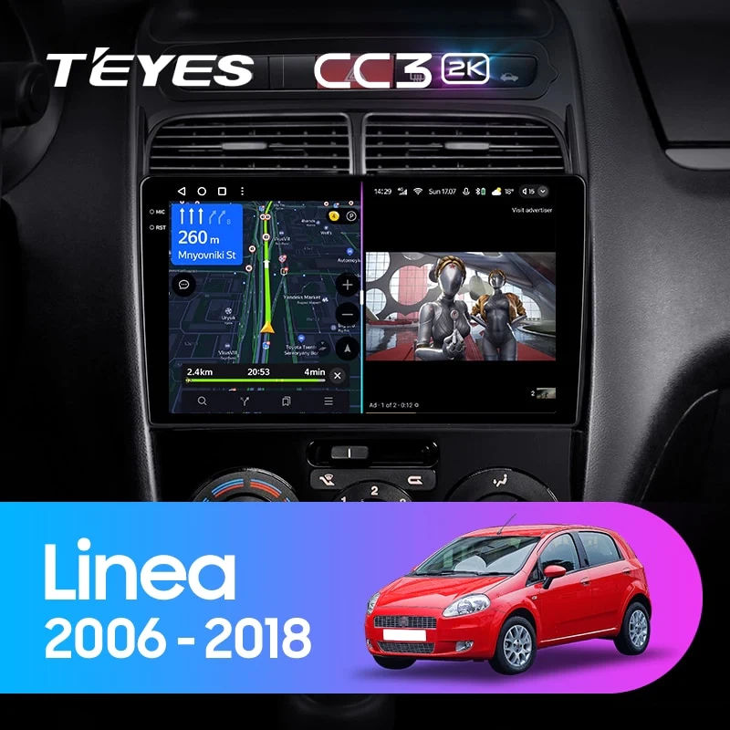 Navigatie Auto Teyes CC3 2K Fiat Linea 2006-2012 6+128GB 9.5" QLED Octa-core 2Ghz, Android 4G Bluetooth 5.1 DSP [2]